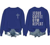 Jesus Coffee Gym Repeat Sweatshirt Gym Coffee Jesus Shirt Funny Christian Faith Tops, Klein Blue, XXL