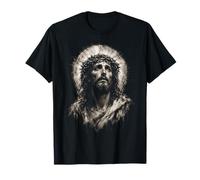 Jésus Couronne d'épines Monochrome Sacré Portrait Art Foi T-Shirt