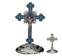 Jesus Cross Statue - Religious Spiritual Figurine, Sacred Standing Sculpture Ornament, Elegant Handcrafted Resin Design for Bedroom Bathroom Mantel Fireplace, Home Decor Accent, 3.54x2.36 Inches