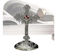 Jesus Cross Statue - Religious Spiritual Figurine, Sacred Standing Sculpture Ornament, Elegant Handcrafted Resin Design for Bedroom Bathroom Mantel Fireplace, Home Decor Accent, 3.54x2.36 Inches