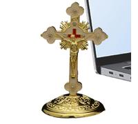 Jesus Cross Statue - Religious Spiritual Figurine, Sacred Standing Sculpture Ornament, Elegant Handcrafted Resin Design for Bedroom Bathroom Mantel Fireplace, Home Decor Accent, 3.54x2.36 Inches