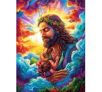 Jésus dans la forêt magique 1000 Pièces Puzzle Personne Âgée En Carton Rigide Scène de conte de fées dessin animé Facile Débutant Anti-Stress Stimulation Cognitive Loisir Créatif Petit Prix Premium 10