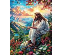 Jésus dans la Montagne au Coucher de Soleil 300 Pièces Puzzle Adolescent en Carton Anti-Déchirure Difficulté Moyenne Activité Éducative Jeu De Société Cadeau Anniversaire Pas Cher 300 PCS