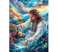 Jésus dans l'eau 500 Pièces Puzzle Débutant en Carton sans Déformation Contes de fées fantastiques d'animaux Sauvages Facile Apprentissage Anti-Stress Passe-Temps Idée Cadeau Saint Valentin Premium