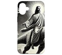 Jésus équitation Dinosaure, OVNI, drôle, Graphique Cool, Fou Coque pour iPhone 16 Plus