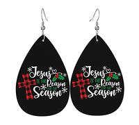 Jésus est la raison de la saison de Noël Boucles d'oreilles en cuir PU pendantes en forme de larme pour femmes filles Mariage de mariée