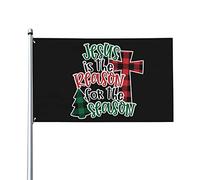 Jésus est la raison de la saison de Noël Drapeau 0,9 x 1,5 m Un côté extérieur Ferme Cour Signe Jardin Drapeau décoratif avec œillets en laiton