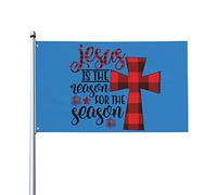 Jésus est la raison de la saison de Noël Drapeau 0,9 x 1,5 m Un côté extérieur Ferme Cour Signe Jardin Drapeau décoratif avec œillets en laiton