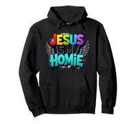 Jésus est ma Maison : déclaration de Foi aux Ailes Arc-en-Ciel vibrantes Sweat à Capuche, Unisexe pour Adultes, Noir, M