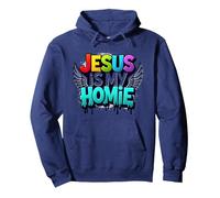 Jésus est ma Maison : déclaration de Foi aux Ailes Arc-en-Ciel vibrantes Sweat à Capuche, Unisexe pour Adultes, Bleu Marine, M