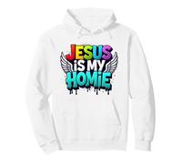 Jésus est ma Maison : déclaration de Foi aux Ailes Arc-en-Ciel vibrantes Sweat à Capuche, Unisexe pour Adultes, Blanc, L