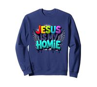 Jésus est ma Maison : déclaration de Foi aux Ailes Arc-en-Ciel vibrantes Sweatshirt, Unisexe pour Adultes, Bleu Marine, S