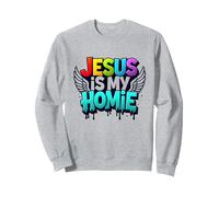 Jésus est ma Maison : déclaration de Foi aux Ailes Arc-en-Ciel vibrantes Sweatshirt, Unisexe pour Adultes, Gris Chiné, XL