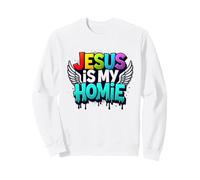 Jésus est ma Maison : déclaration de Foi aux Ailes Arc-en-Ciel vibrantes Sweatshirt, Unisexe pour Adultes, Blanc, XXL