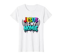 Jésus est ma Maison : déclaration de Foi aux Ailes Arc-en-Ciel vibrantes T-Shirt, Femme, Blanc, S