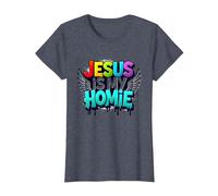 Jésus est ma Maison : déclaration de Foi aux Ailes Arc-en-Ciel vibrantes T-Shirt, Femme, Bleu Chiné, S