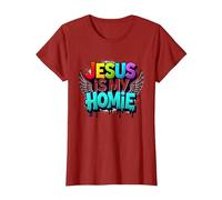 Jésus est ma Maison : déclaration de Foi aux Ailes Arc-en-Ciel vibrantes T-Shirt, Femme, Canneberge, M