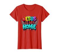 Jésus est ma Maison : déclaration de Foi aux Ailes Arc-en-Ciel vibrantes T-Shirt, Femme, Rouge, S