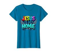 Jésus est ma Maison : déclaration de Foi aux Ailes Arc-en-Ciel vibrantes T-Shirt, Femme, Saphir, XL