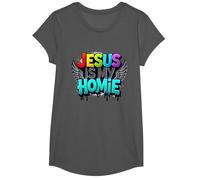 Jésus est ma Maison : déclaration de Foi aux Ailes Arc-en-Ciel vibrantes T-Shirt, Fille, Asphalte, S
