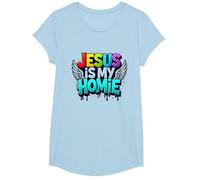 Jésus est ma Maison : déclaration de Foi aux Ailes Arc-en-Ciel vibrantes T-Shirt, Fille, Bleu Céleste, S