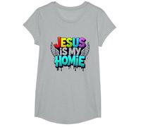 Jésus est ma Maison : déclaration de Foi aux Ailes Arc-en-Ciel vibrantes T-Shirt, Fille, Gris Chiné, S