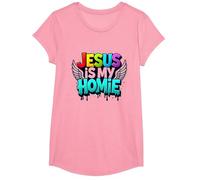 Jésus est ma Maison : déclaration de Foi aux Ailes Arc-en-Ciel vibrantes T-Shirt, Fille, Rose, M