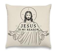 Jésus Est Ma Raison, Art Inspirant À La Typographie Élégante Taie Oreiller Luxe Housse Coussin Lavable Housse De Coussin pour Chambre Salon Lit 45X45Cm