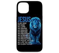 Jésus est Mon Dieu, Mon Roi, Mon Sauveur, Blue Lion Faith Coque pour iPhone 13