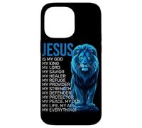 Jésus est Mon Dieu, Mon Roi, Mon Sauveur, Blue Lion Faith Coque pour iPhone 14 Pro Max
