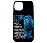 Jésus est Mon Dieu, Mon Roi, Mon Sauveur, Blue Lion Faith Coque pour iPhone 15 Plus