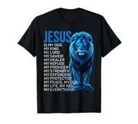 Jésus est Mon Dieu, Mon Roi, Mon Sauveur, Blue Lion Faith T-Shirt