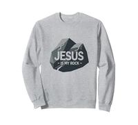 Jésus est Mon Rocher : Graphique chrétien inspirant, Jésus Sweatshirt, Unisexe pour Adultes, Gris Chiné, S