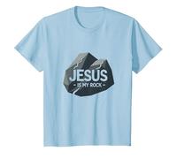 Jésus est Mon Rocher : Graphique chrétien inspirant, Jésus T-Shirt, Enfant, Bleu Céleste, 4 Ans