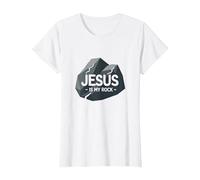 Jésus est Mon Rocher : Graphique chrétien inspirant, Jésus T-Shirt, Femme, Blanc, M