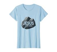 Jésus est Mon Rocher : Graphique chrétien inspirant, Jésus T-Shirt, Femme, Bleu Céleste, L