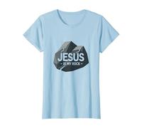 Jésus est Mon Rocher : Graphique chrétien inspirant, Jésus T-Shirt, Femme, Bleu Céleste, XS