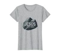 Jésus est Mon Rocher : Graphique chrétien inspirant, Jésus T-Shirt, Femme, Gris Chiné, S