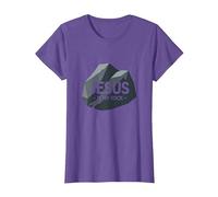 Jésus est Mon Rocher : Graphique chrétien inspirant, Jésus T-Shirt, Femme, Violet chiné, M
