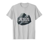Jésus est Mon Rocher : Graphique chrétien inspirant, Jésus T-Shirt, Homme, Argent, XL