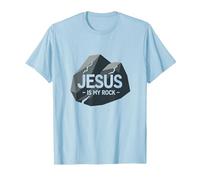 Jésus est Mon Rocher : Graphique chrétien inspirant, Jésus T-Shirt, Homme, Bleu Céleste, M
