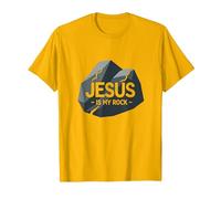 Jésus est Mon Rocher : Graphique chrétien inspirant, Jésus T-Shirt, Homme, Doré Vif, 3XL