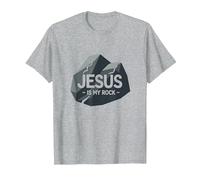 Jésus est Mon Rocher : Graphique chrétien inspirant, Jésus T-Shirt, Homme, Gris Chiné, L