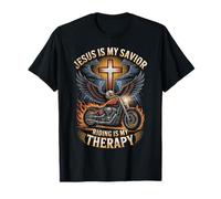 Jésus est Mon Sauveur Conduire est ma thérapie Jesus Motorcycle T-Shirt