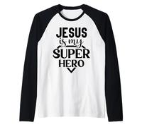 Jésus est Mon Super héros, chrétiens, Hommes, Femmes, reconnaissants Manche Raglan