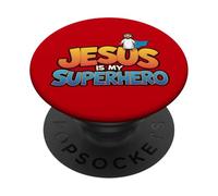 Jésus est Mon Super héros, Homme chrétien, garçon, Dieu, Fils, Bon Bambin PopSockets PopGrip Adhésif