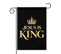 Jésus est roi Couronne d'or religieuse Drapeaux de jardin (12,5 x 18 pouces) - Bannière aux couleurs éclatantes pour décoration extérieure de jardin et de maison
