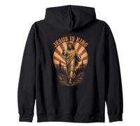 Jésus est Roi, Motif rétro Christ Forest Sunburst Sweat à Capuche