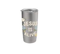 Jésus est vivant Fleur chrétienne Foi Culte religieux Gobelet isotherme en acier inoxydable double paroi