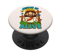 Jésus est Vivant, Joli Tableau chrétien de Pâques Kawaii, il est ressuscité PopSockets PopGrip Adhésif